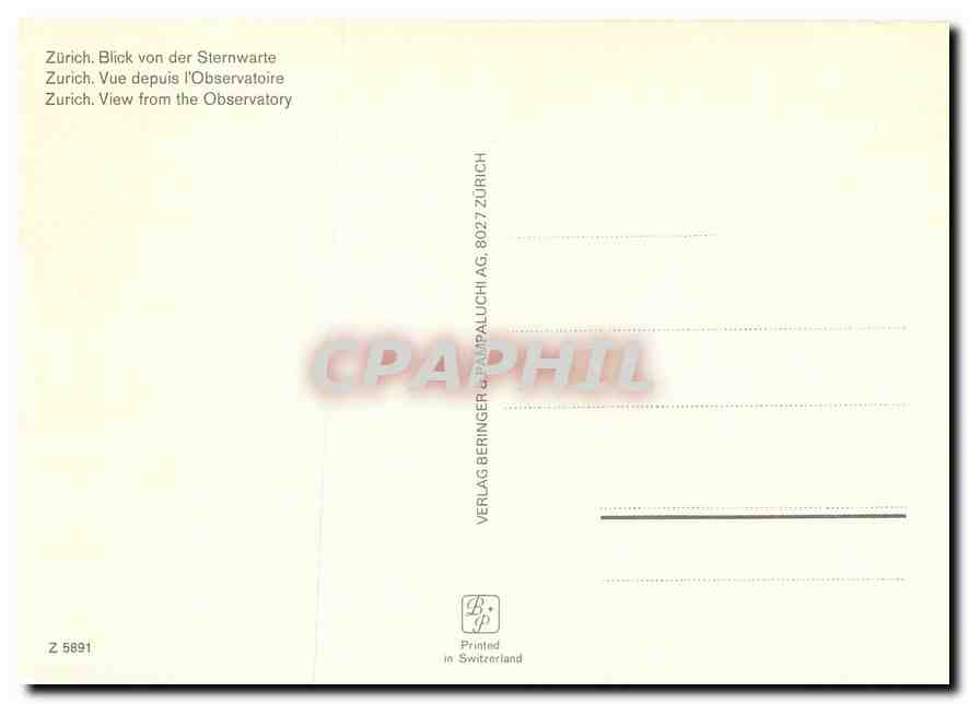 CPM Zurich  vue depuis l'Observatoire — Rückseite
