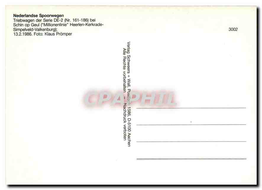 CPM Nederlandse Spoorwegen — Verso