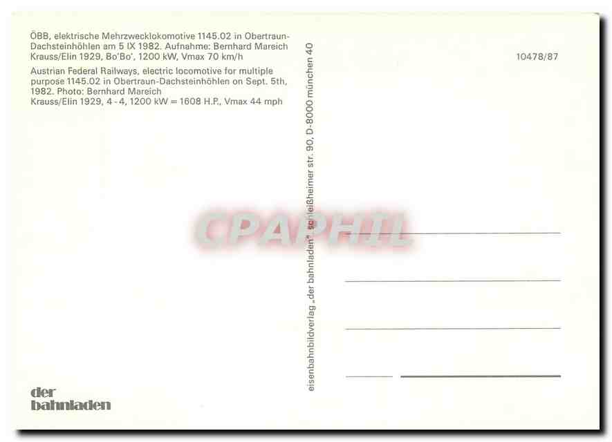 CPM Austrian Federal Railways — Verso
