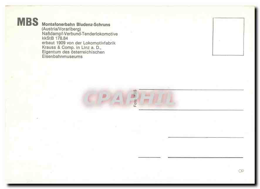 CPM Montafonerbahn Bludenz-Schruns MBS — Verso