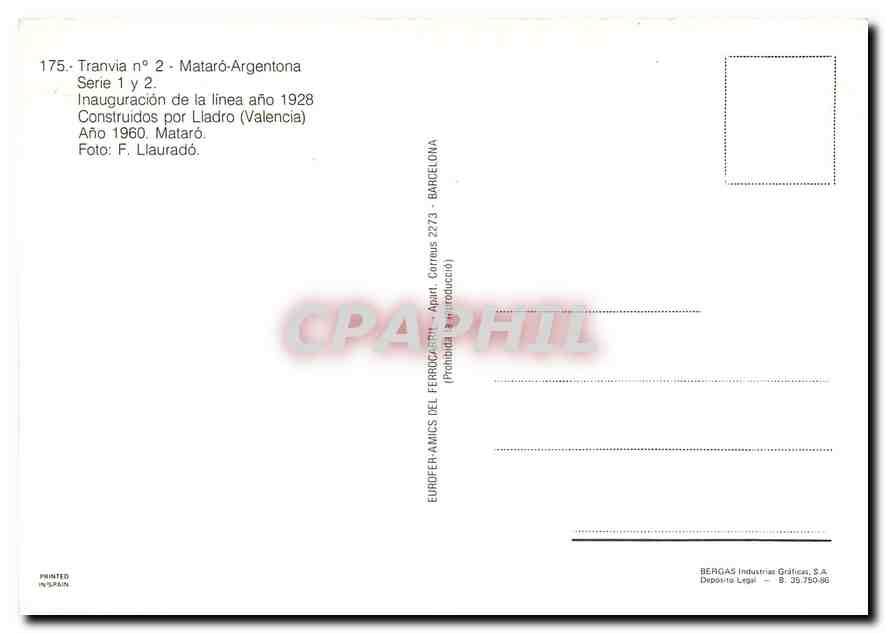CPM Tranvia n°2 - Mataro-Argentona — Verso