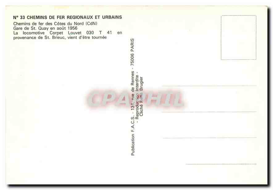 CPM CHEMINS DE FER REGIONAUX ET URBAINS — Verso