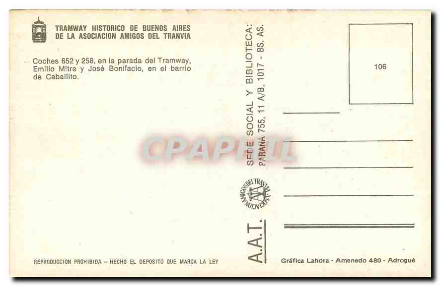 CPM TRAMWAY HISTORICO DE BUENOS AIRES — Verso