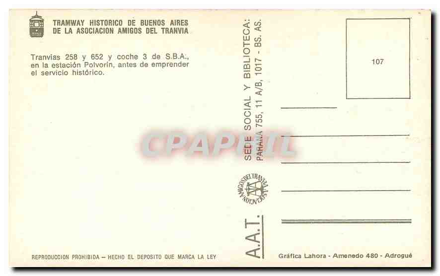 CPM TRAMWAY HISTORICO DE BUENOS AIRES — Verso
