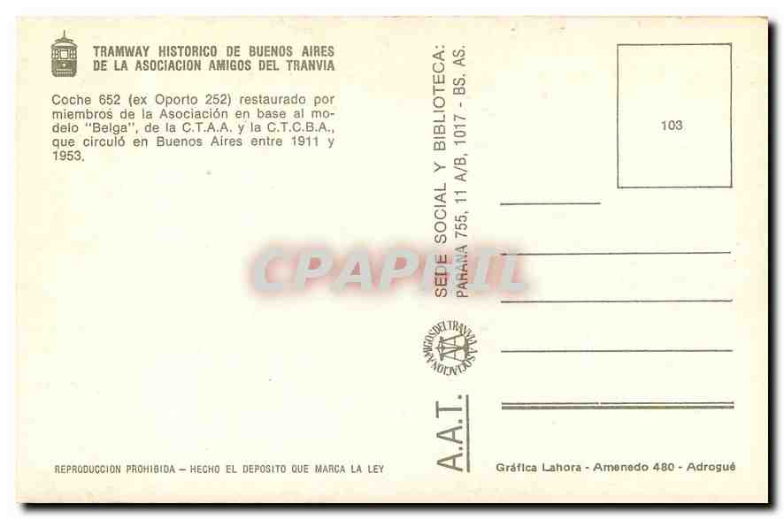 CPM TRAMWAY HISTORICO DE BUENOS AIRES — Verso