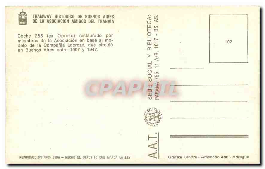 CPM TRAMWAY HISTORICO DE BUENOS AIRES — Verso