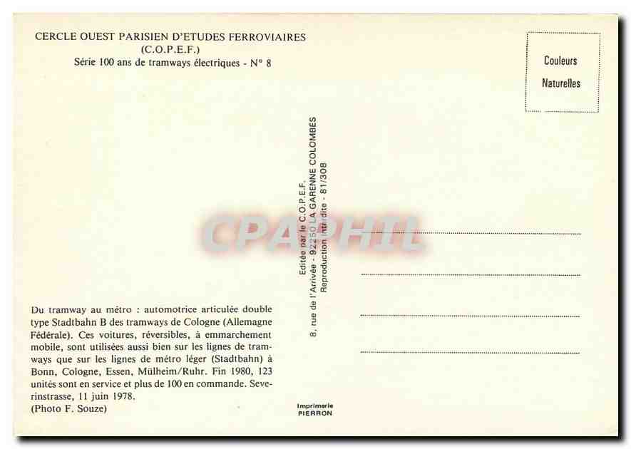 CPM CERCLE OUEST PARISIEN D'ETUDES FERROVIAIRES (C.O.P.E.F.) — Verso