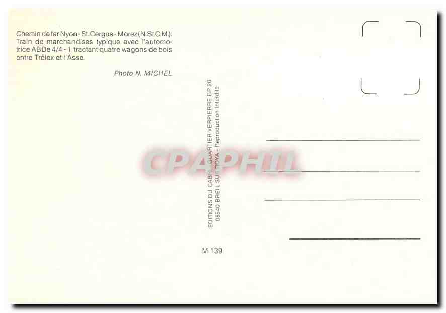 CPM Chemin de fer Nyon- StCergue-Morez — Verso
