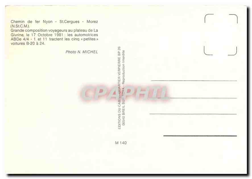 CPM Chemin de fer Nyon-St.Cergues-Morez — Verso
