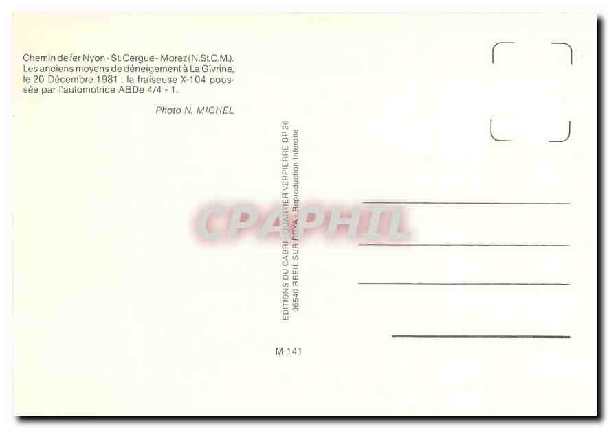 CPM Chemin de fer Nyon-St.Cergues-Morez — Verso