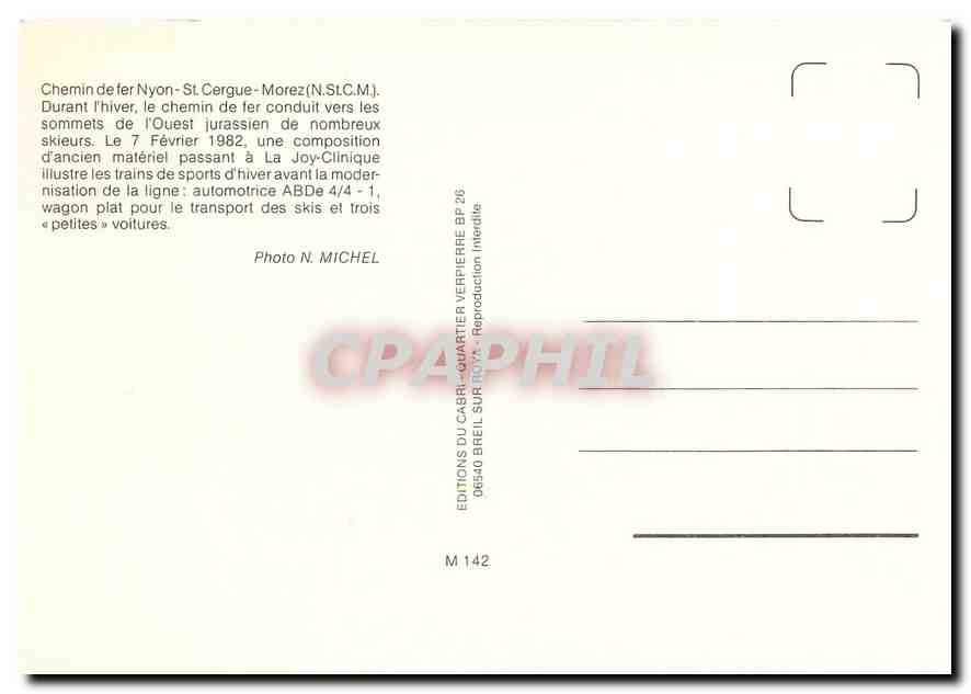 CPM Chemin de fer Nyon-St.Cergues-Morez — Verso