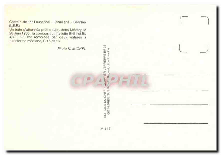 CPM Chemin de fer Lausanne-Echaliens-Bercher — Verso