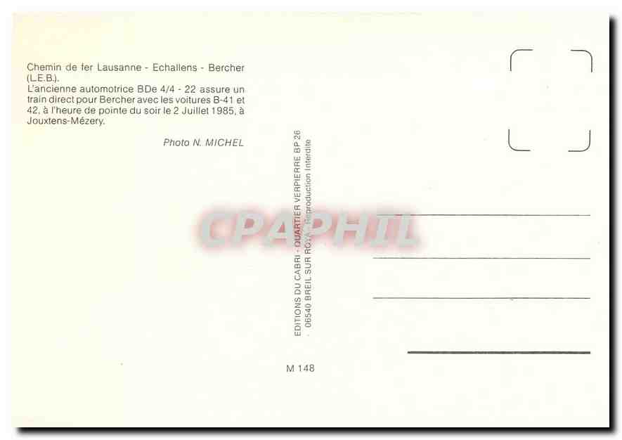 CPM Chemin de fer Lausanne-Echaliens-Bercher — Verso