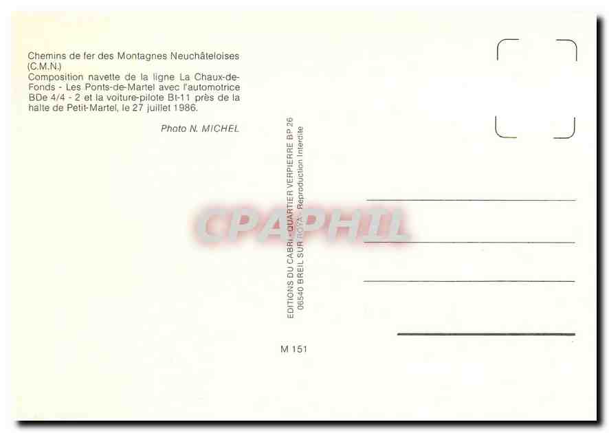 CPM Chemin de fer des Montagnes Neuchâteloises — Verso