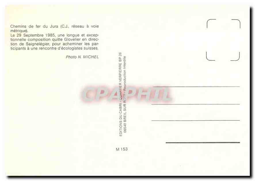 CPM Chemin de fer du Jura — Verso