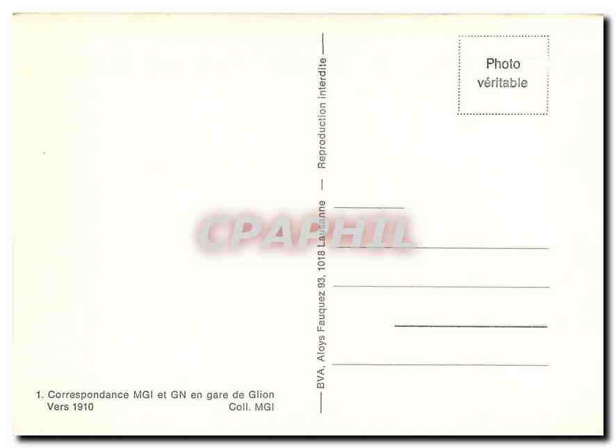 CPM Correspondance MGI et GN en gare de Glion ver 1910 — Verso