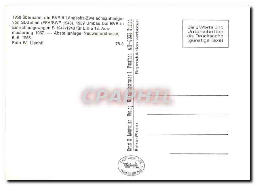 CPM 1958 übernahm die BVB 8 Längssitz-Zweiachsanhanger von St.Gallen  — Verso