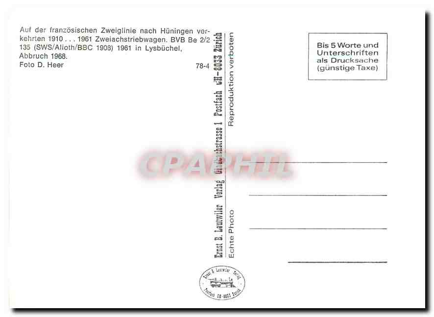 CPM Auf der französischen Zweiglinie nach Hüningen kehrten 1910 — Verso