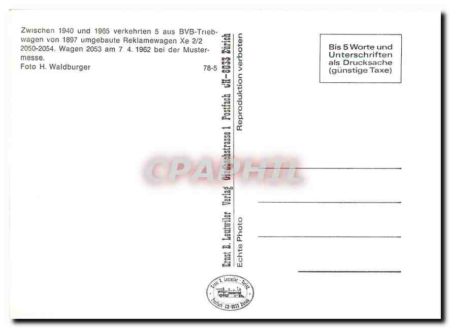 CPM Zwischen 1940 und 1965 verkehrten 5 aus BVB-Triebwagen von 1897 umgebaute  — Verso