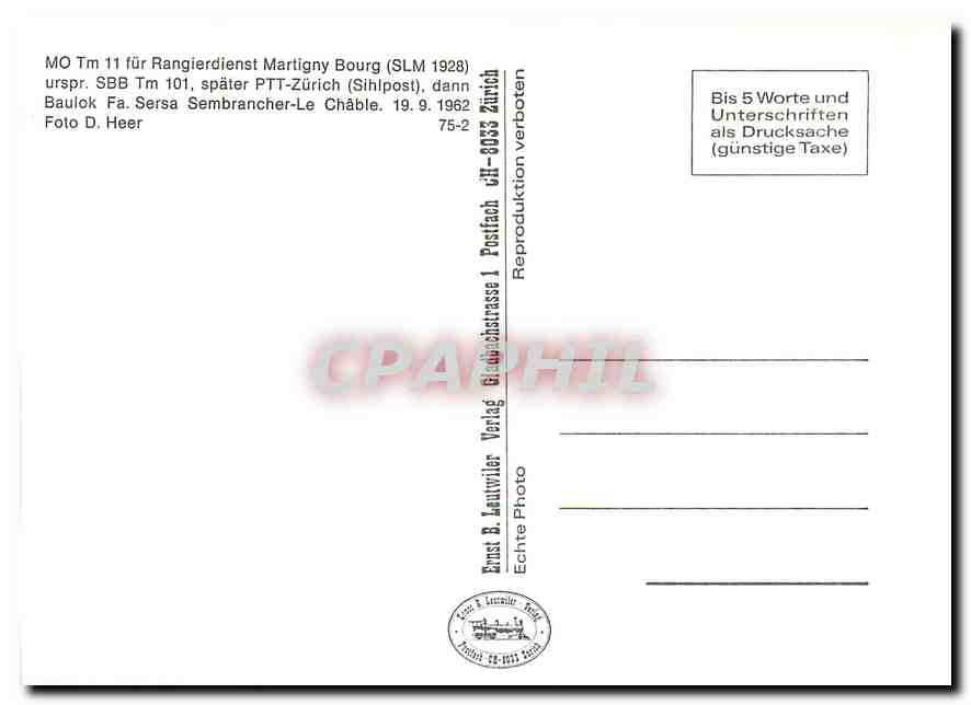CPM Mo Tm 11 für Rangierdienst Martgny Bourg — Verso