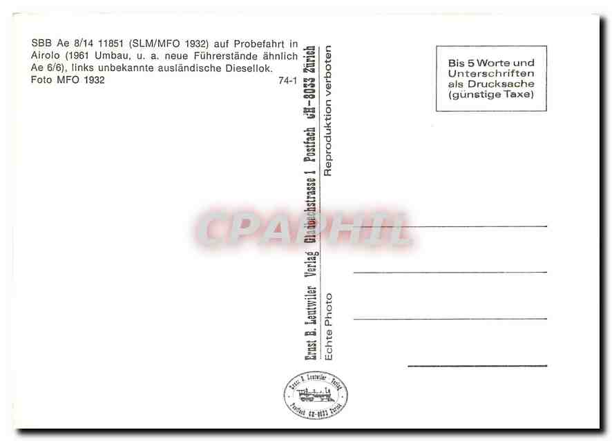 CPM SBB Ae 8/14 11851 — Verso