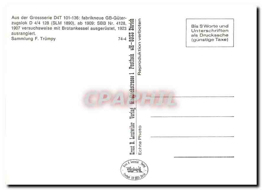 CPM Aus der Grosserie D4T 101-136 — Verso