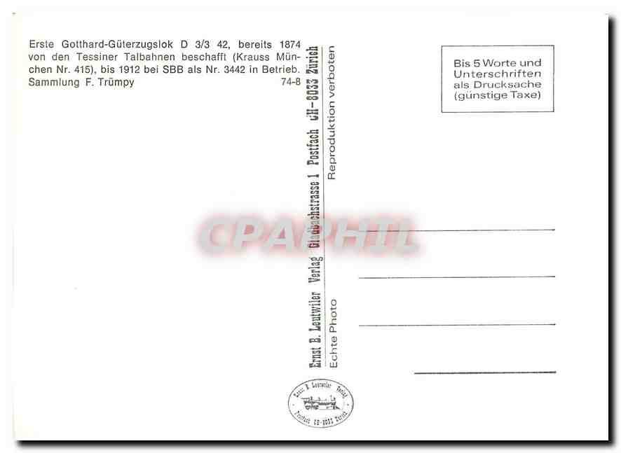 CPM Erste Gotthard-Güter zugslok D 3/3 42 — Verso