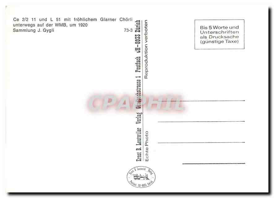 CPM Ce 2/2 11 und l 51 mit fröhlichem Glarner Chörli — Verso