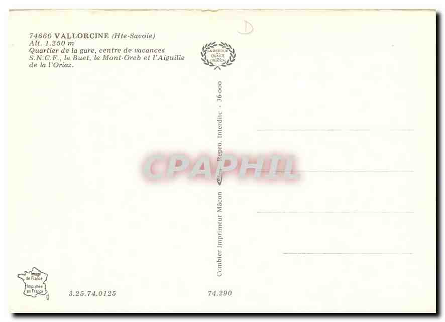 CPM VALLORCINE Quartier de la Gare — Verso