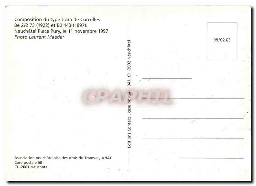 CPM Tram de Corcelles — Verso