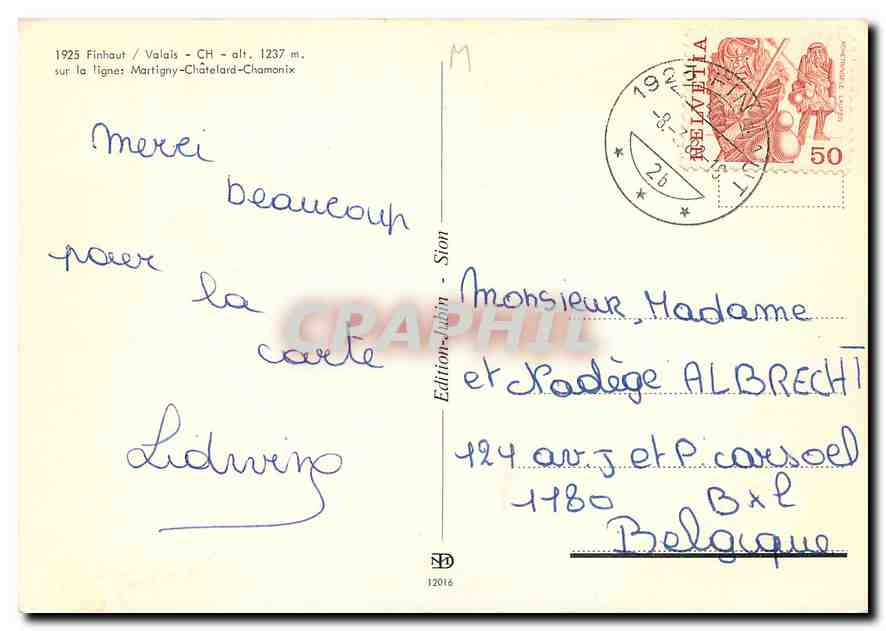 CPM 1925 Finhaut/Valais -CH  — Verso