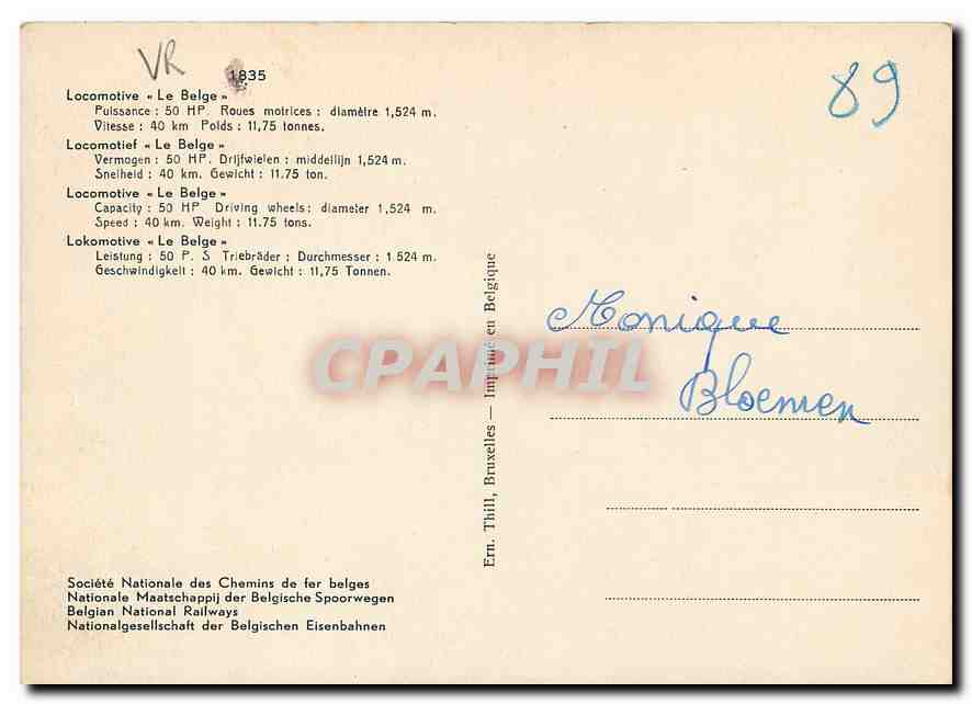 CPM Locomotive " Le Belge" — Verso