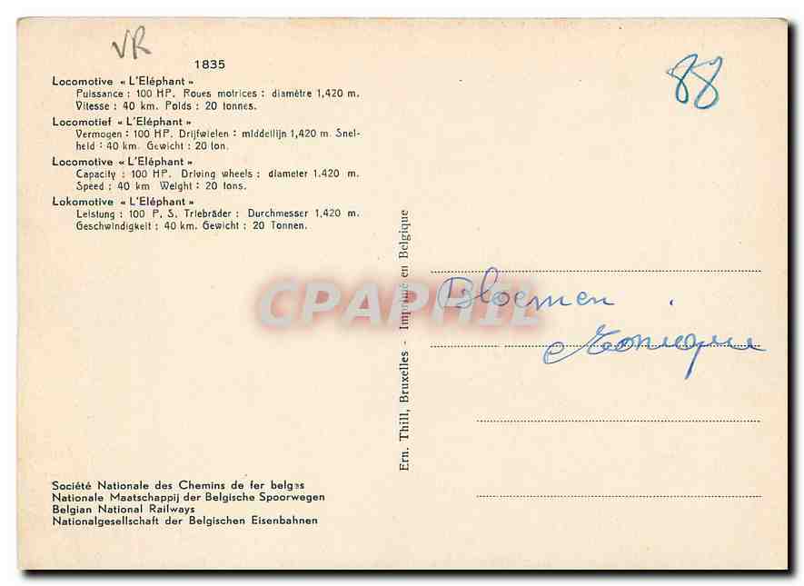 CPM Locomotive " L' Elephant" — Verso