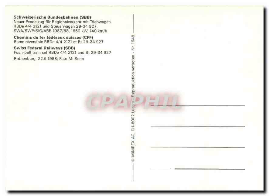 CPM Chemins de fer federaux suisses — Verso