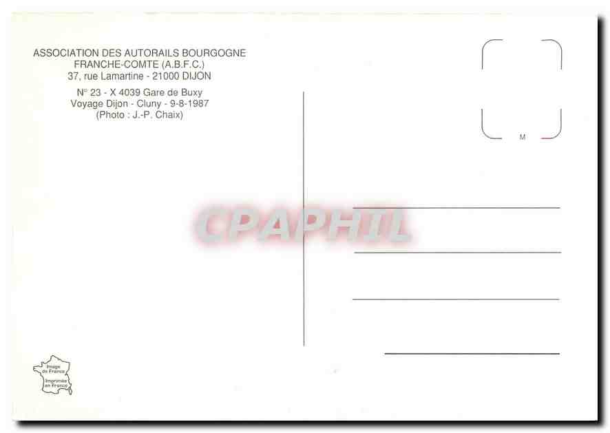 CPM ASSOCIATION DES AUTORAILS BOURGOGNE FRANCHE-COMTE — Verso