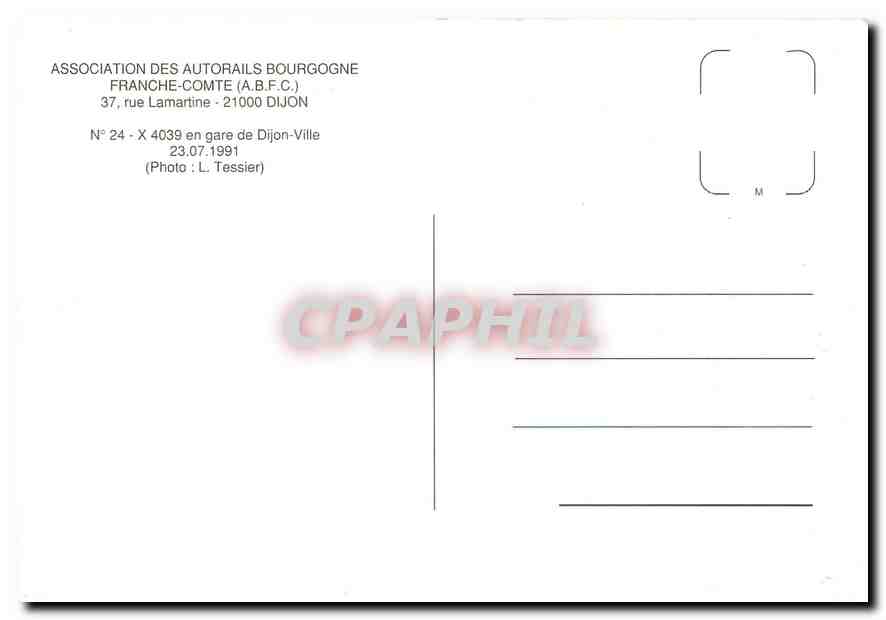CPM ASSOCIATION DES AUTORAILS BOURGOGNE FRANCHE-COMTE — Verso