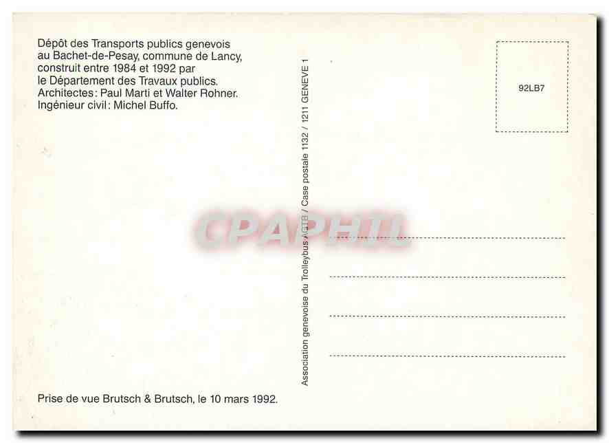 CPM Depot des transports publics genevois — Verso