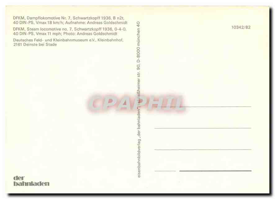 CPM DFKM  Steam Locomotive n° 7 Schwartzkopff 1936  0-4-0 — Verso