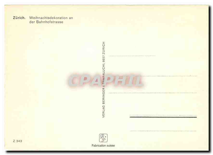 CPM Zurich  Weihnachtsdekoration an der Bahnhofstrasse — Verso