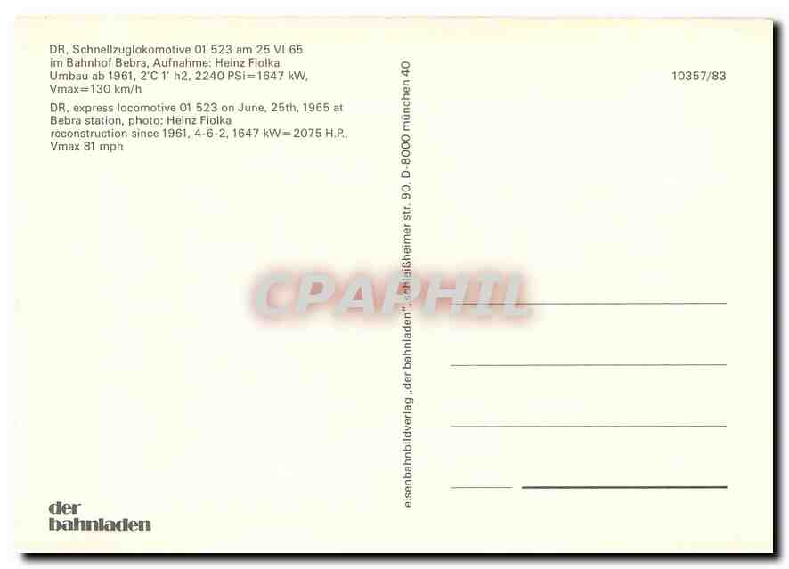 CPM DR  express locomotive 01 523  — Verso