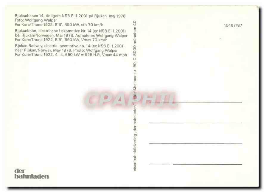 CPM Rjukan Railway  electric locomotive n° 14 — Verso