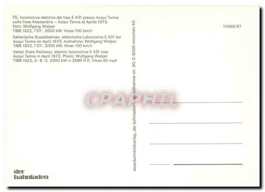 CPM Italian State Railways  electric locomotive E 431 — Verso