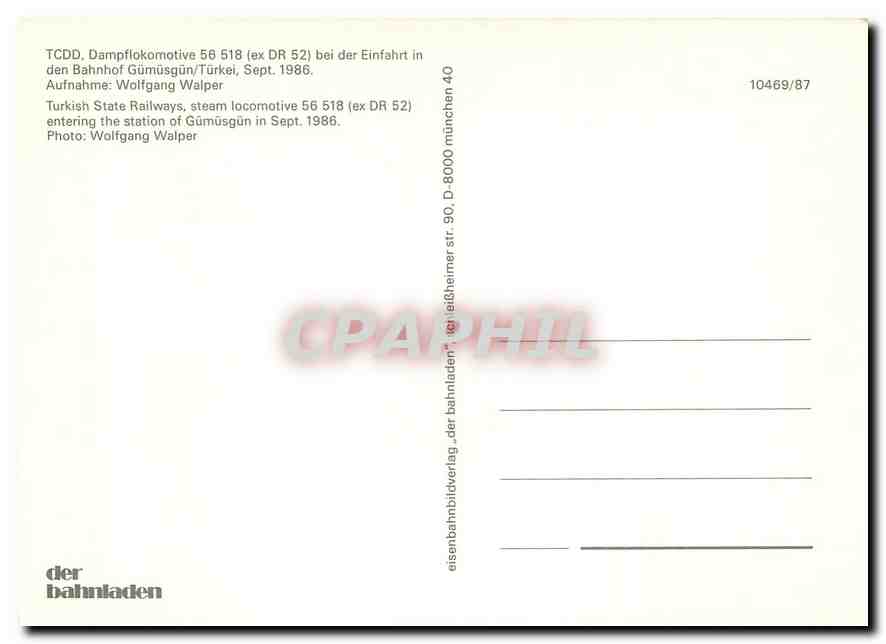 CPM Turkish State Railways  stearm locomotive 56 518 — Verso