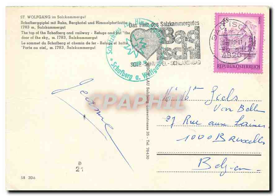 CPM Le sommet du Schafberg et chemin de fer — Verso