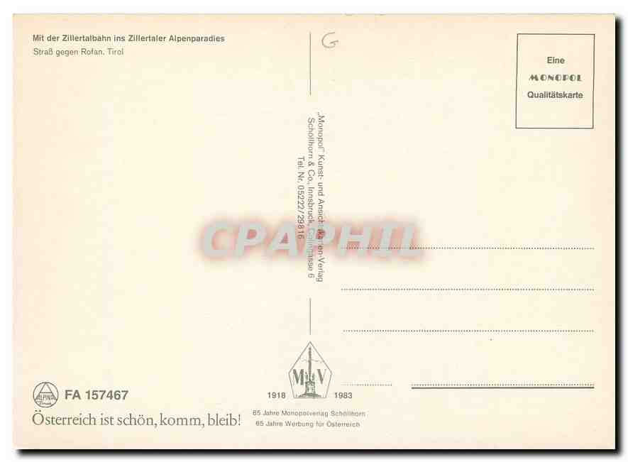 CPM Mit der Zillertalbahnins Zillerinler Alpenparadies — Verso