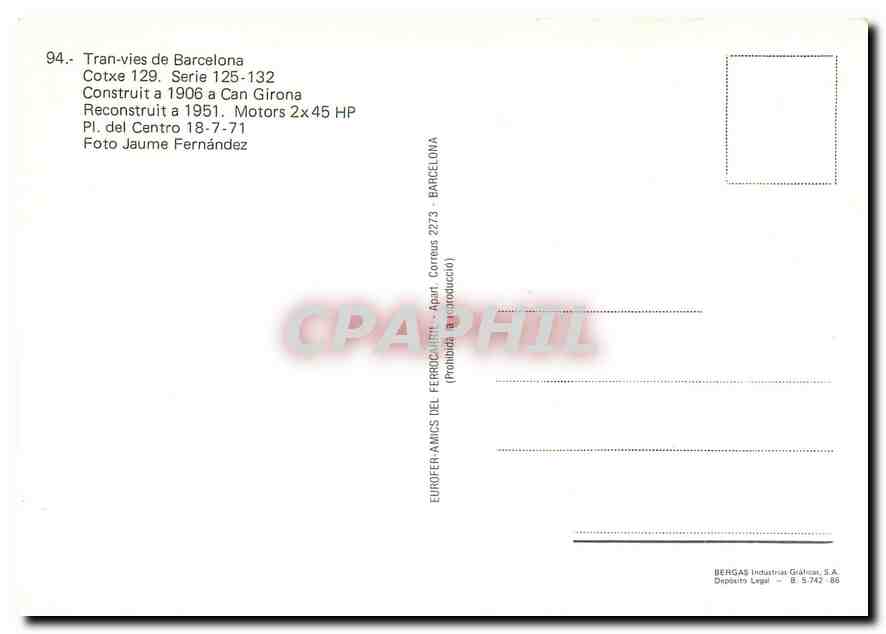CPM Tran-vies de Barceloa — Verso