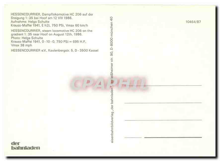 CPM HESSENCOURRIER  steam locomotive HC 206 — Verso