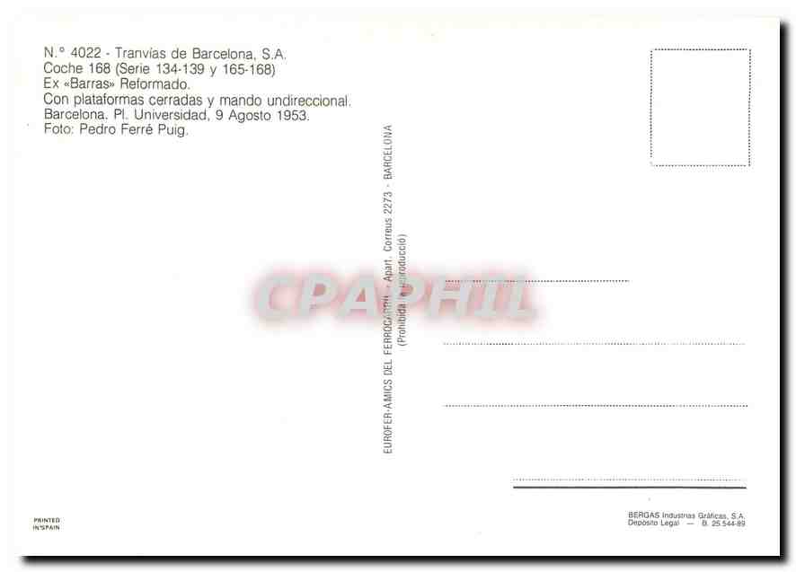 CPM Transvas de Barcelona N° 4022 — Verso