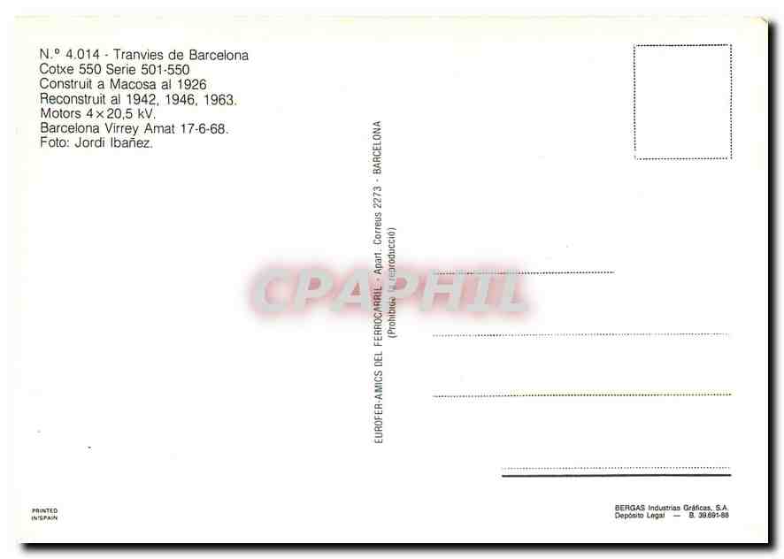 CPM Transvas de Barcelona N° 4014 — Verso