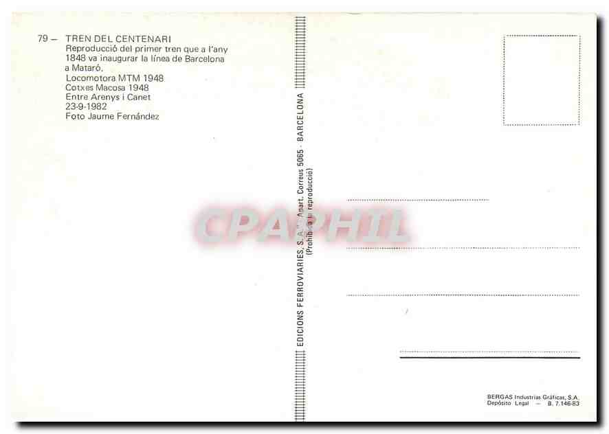 CPM TREN DEL CENTENARI — Verso